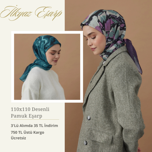 110x110 Desenli Pamuk Eşarp 3 Adet 585 TL Yerine 5